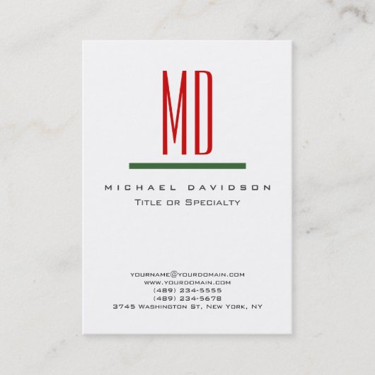 Trendy Monogram White Red Green Visitekaartje (Voorkant)