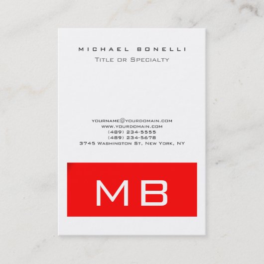 Trendy Monogram White Red Stripe Visitekaartje (Voorkant)