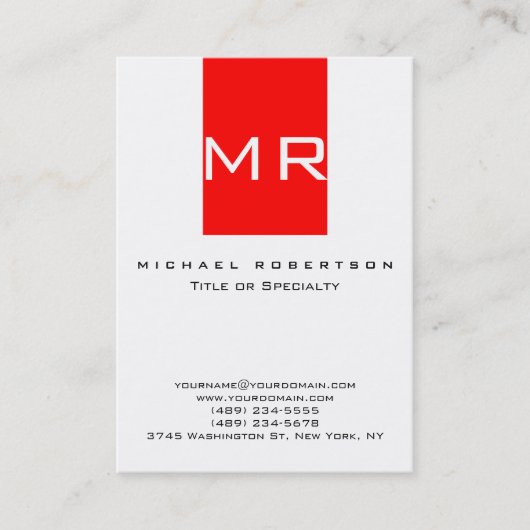 Trendy Monogram White Red Stripe Visitekaartje (Voorkant)