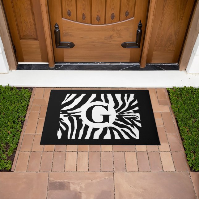 Trendy Monogram Zebra Print Mat (Buiten)