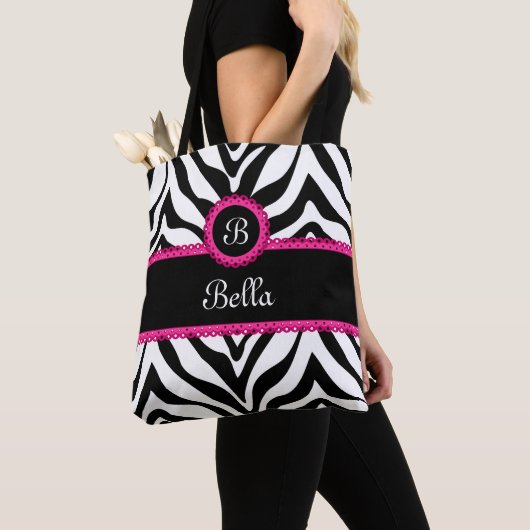 Trendy Monogram Zebra Stripes Tote Bag (Dichtbij)