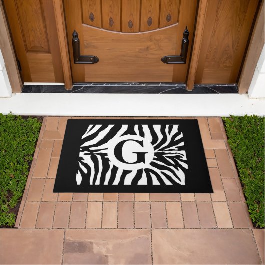 Trendy Monogram Zebraprint Deurmat (Buiten)