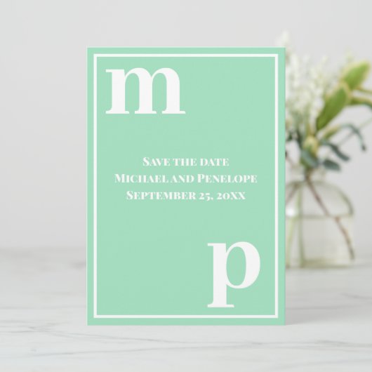 Trendy Monogram Zee Schuim Groen sparen de Datum Kaart (Staand voorkant)