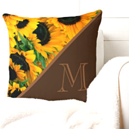 Trendy Monogram Zonnebloemen Bruin Gold Kussen