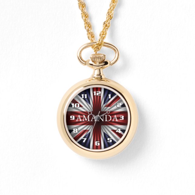Trendy Monogram Zonnestralen Union Jack Horloge (Voorkant)