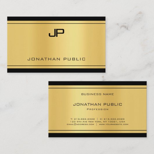 Trendy monogram zwart goud look elegant modern visitekaartje (Voorkant / Achterkant)