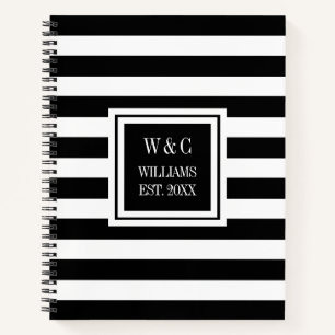Trendy Monogram Zwart Streep Familienaam Notitieboek