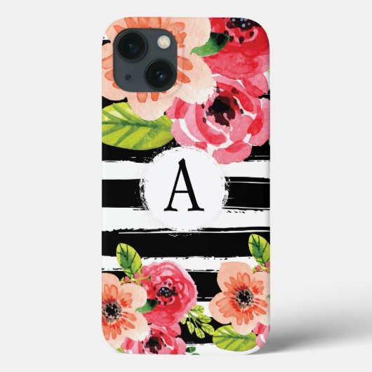 Trendy Monogramed Black White Stripes Flowers Hoes (Achterkant)