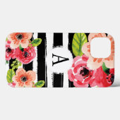 Trendy Monogramed Black White Stripes Flowers Hoes (Achterkant (horizontaal))