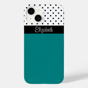 Trendy Monogrammed Blauwgroen, zwarte en witte pok Case-Mate iPhone 14 Hoesje