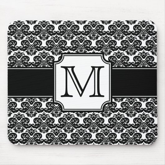 Trendy Monogrammed Damask Mousepad Muismat (Voorkant)