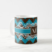 Trendy Monogrammed Geometric Chevron Pattern Koffiemok (Voorkant links)