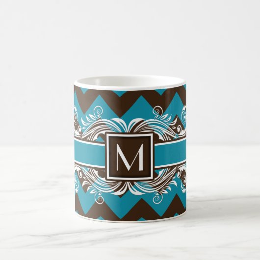 Trendy Monogrammed Geometric Chevron Pattern Koffiemok (Center)