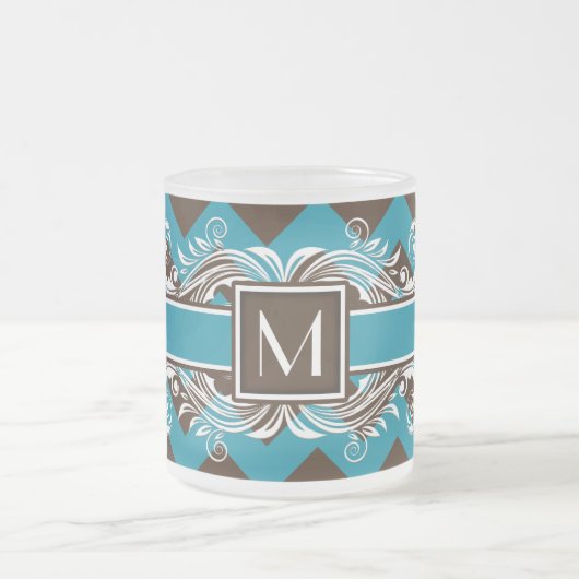 Trendy Monogrammed Geometric Chevron Pattern Matglas Koffiemok (Center)