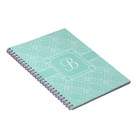 Trendy Monogrammed Mint Green Diamond Pattern Notitieboek (Rechterzijde)