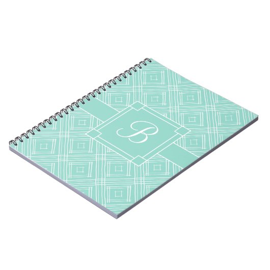 Trendy Monogrammed Mint Green Diamond Pattern Notitieboek (Linkerzijde)