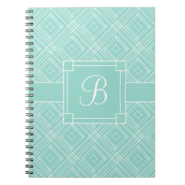 Trendy Monogrammed Mint Green Diamond Pattern Notitieboek