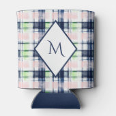 Trendy Monogrammed Navy Blauw Roze Preppy Plaid Blikjeskoeler (Achterkant)
