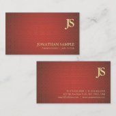 Trendy Monogrammed Red Gold Damask Plain Luxury Visitekaartje (Voorkant / Achterkant)