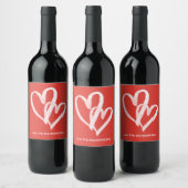 Trendy Monogrammed Red Hearts Valentijns Wine Labs Wijn Etiket (Flessen)