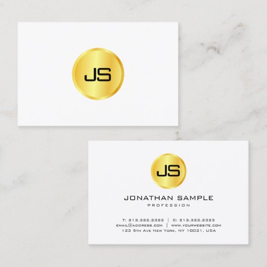 Trendy Monogrammed Sjabloon Gold Kijk White Visitekaartje (Voorkant / Achterkant)