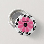 Trendy monogrammen roze en zwarte ventilator met n ronde button 3,2 cm (Voorkant /achterkant)
