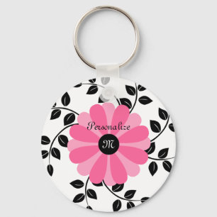 Trendy monogrammen roze en zwarte ventilator met n sleutelhanger