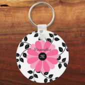 Trendy monogrammen roze en zwarte ventilator met n sleutelhanger (Voorkant)