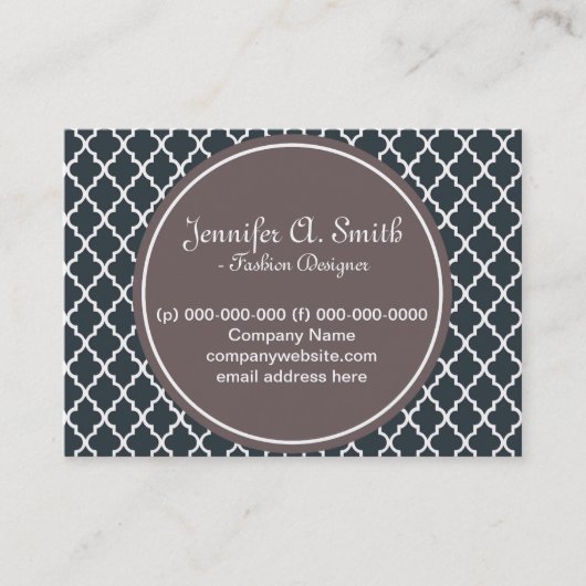 trendy, mooi, klassiek, espresso B&W quatrefoil Visitekaartje (Voorkant)