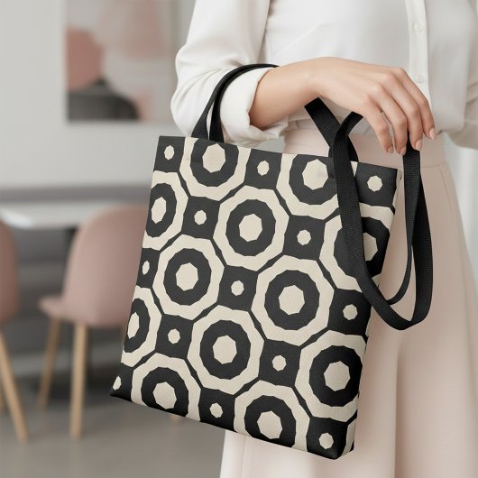 Trendy Mosaic Black & Beige Geometric Pattern Tote Bag
