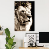 Trendy Motivatie Courage Lion Sepia Brown Poster (Thuiskantoor)