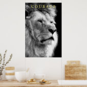 Trendy Motivatie Courage Lion Zwart & Wit Poster (Keuken)
