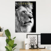 Trendy Motivatie Courage Lion Zwart & Wit Poster (Thuiskantoor)