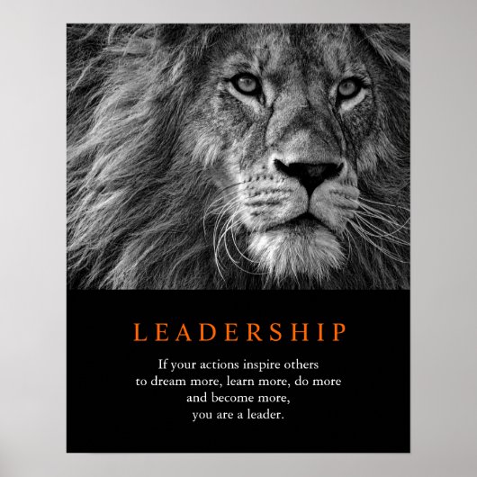 Trendy Motivatie leiderschap Lion Black & White Poster (Voorkant)