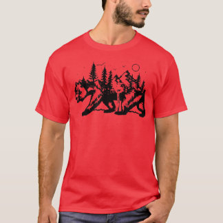 Trendy Mountain Landscape vulde Beer Graphic Silh T-shirt