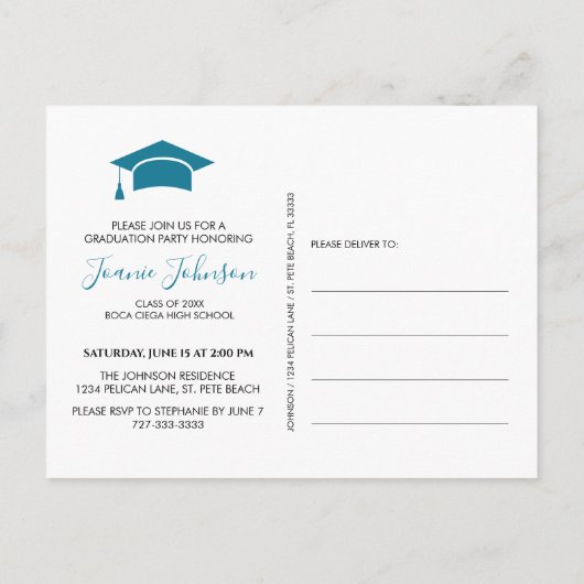 Trendy Mozaïek Blauw Geometrisch Afstudeerfeest Aankondigingskaart (Achterkant)