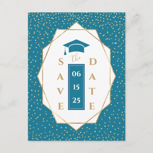 Trendy Mozaïek Blauw Geometrisch Afstudeerfeest Aankondigingskaart (Voorkant)