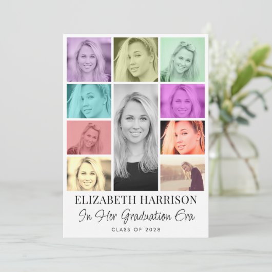 Trendy multi-color fotocollage Afstuderen Aankondiging (Staand voorkant)