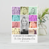 Trendy multi-kleur foto collage afstudeerfeest kaart (Staand voorkant)