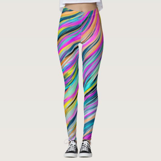 Trendy Multicolor Neon Psychedelic Abstract Design Leggings (Voorkant)