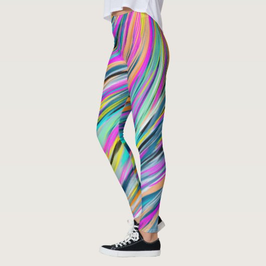 Trendy Multicolor Neon Psychedelic Abstract Design Leggings (Links)