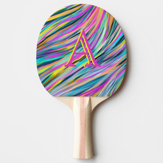 Trendy Multicolor Neon Psychedelic Monogram Tafeltennisbatje (Voorkant)