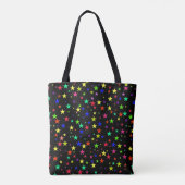 Trendy multicolored sterren op zwart tote bag (Achterkant)