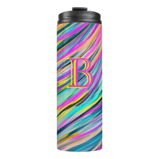 Trendy multikleurige neon psychedelische monogram thermosbeker (Voorkant)