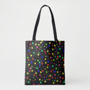 Trendy multikleurige sterren op zwart tote bag