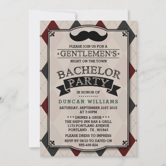 Trendy Mustache Bachelor Party Kaart (Voorkant)