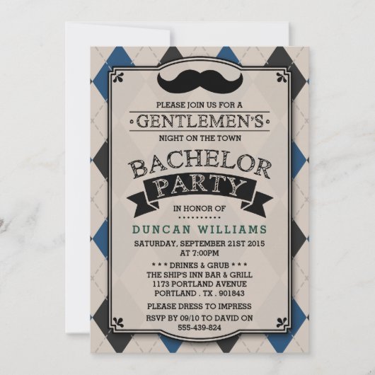 Trendy Mustache Bachelor Party Kaart (Voorkant)