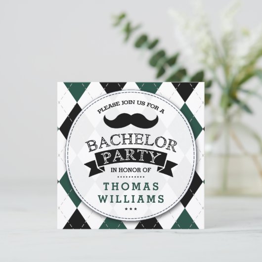 Trendy Mustache Bachelor Party Kaart (Staand voorkant)