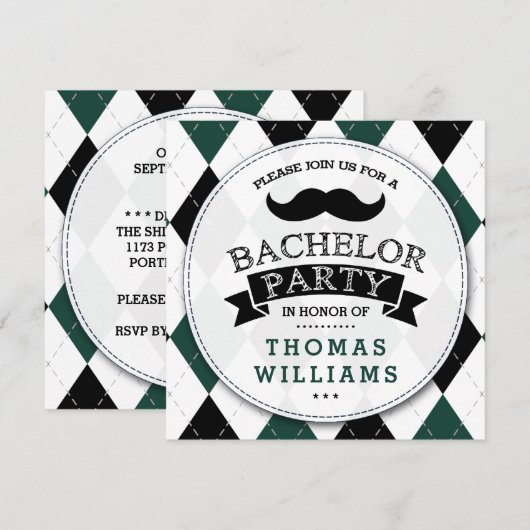 Trendy Mustache Bachelor Party Kaart (Voorkant / Achterkant)