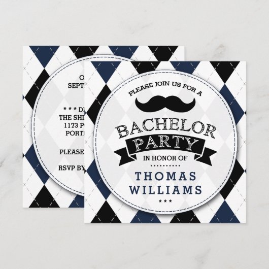Trendy Mustache Bachelor Party Kaart (Voorkant / Achterkant)